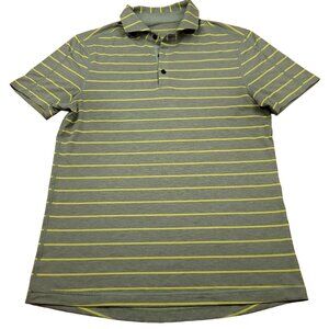 Lululemon Mens M Evolution Polo Shirt Performance Gray Yellow Stripe Snap Collar